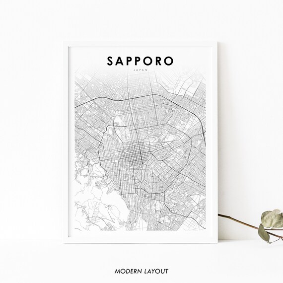 Sapporo Japan Minimalist City Street Map Print Black And White
