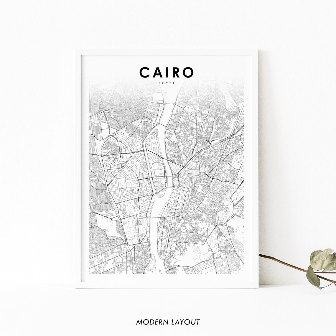 Cairo Egypt City Street Map Minimalist Modern Art Print Decor