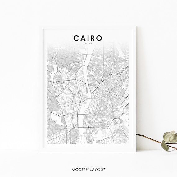 Cairo Egypt Map Print Art Poster Giza Arab Africa City Street Road Nursery Room Wall Office Decor