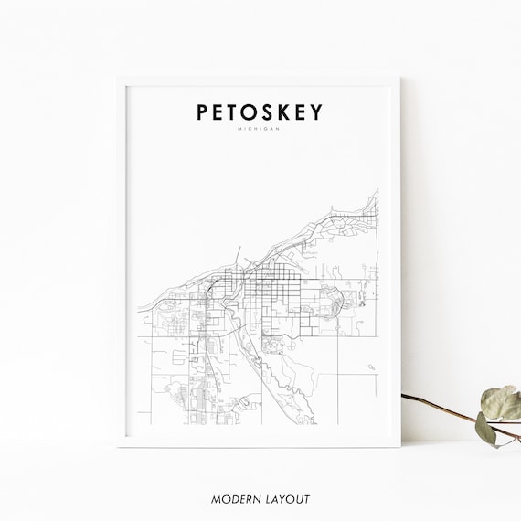 Petoskey Mi Map Print Michigan Usa Art Poster Emmet County City Street Road Nursery Room Wall Office Decor