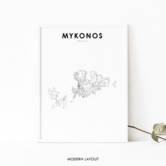 Mykonos Greece Map Print Art Poster Mikonos City Street Road Nursery Room Wall Office Decor