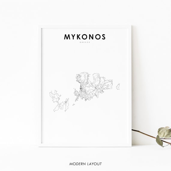 Mykonos Greece Minimal Line Map Island Art Modern Travel Poster