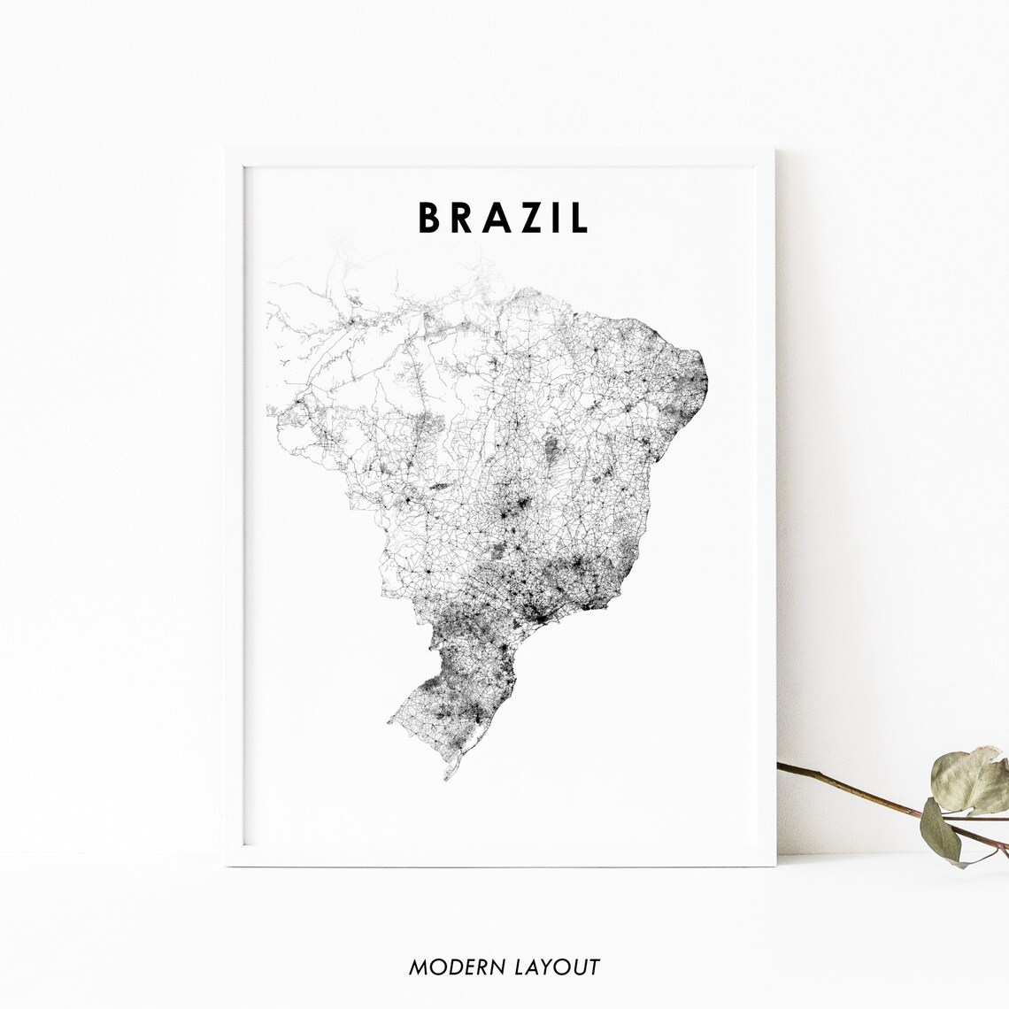 Southern Brazil Map Print, Brasilia and São Paulo