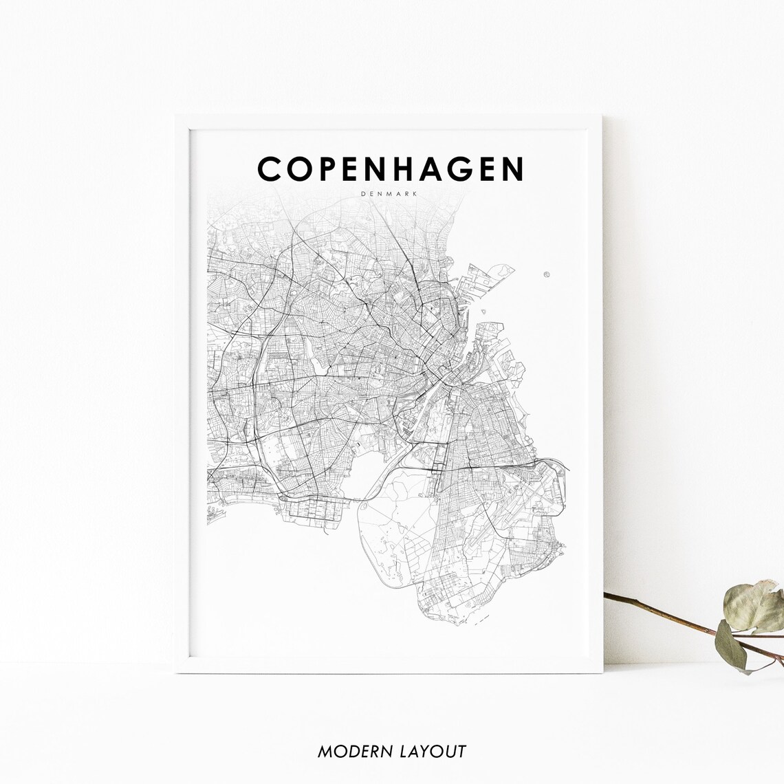 Copenhagen Denmark Minimalist Street Map Modern Black White Poster