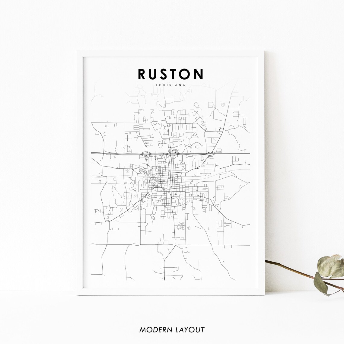 Ruston La Map Print, Louisiana USA Poster