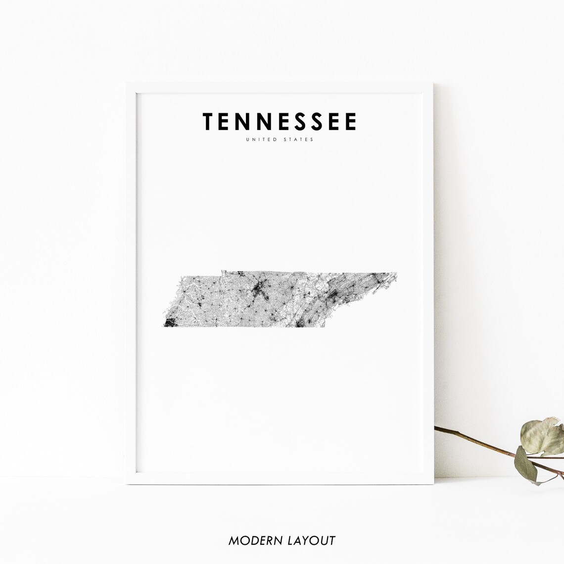 Tennessee Map Print, State Road USA Poster