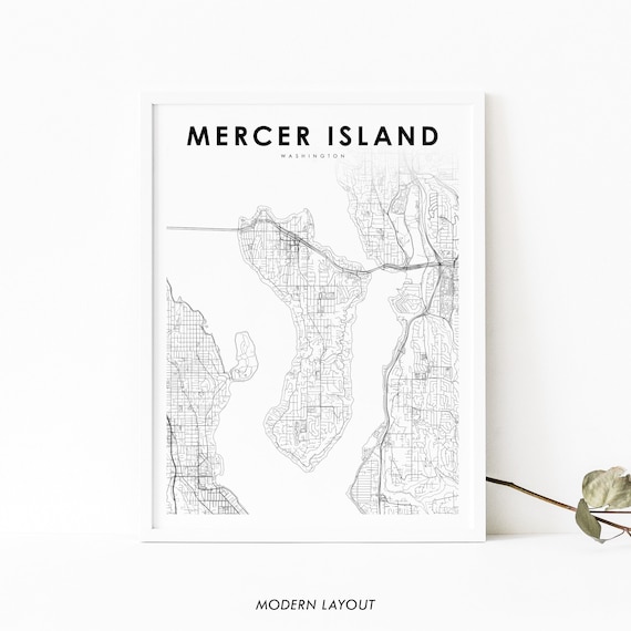 Mercer Island Washington City Map Minimalist Black and White Poster