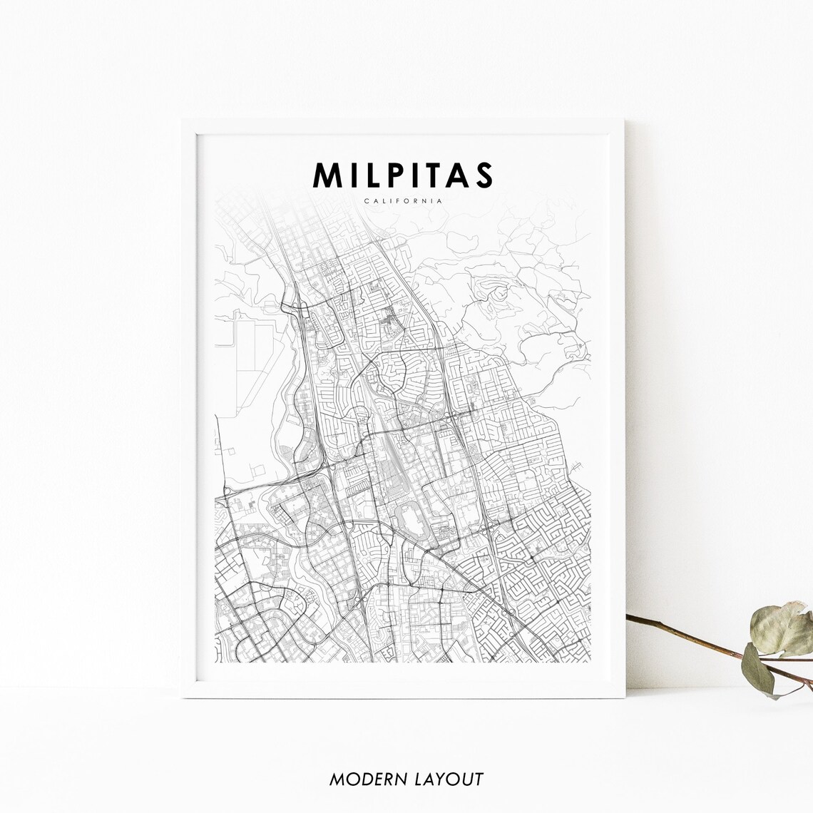 Milpitas Ca Map Print Usa Art Poster Santa Clara City Street Road Nursery Room Wall Office Decor