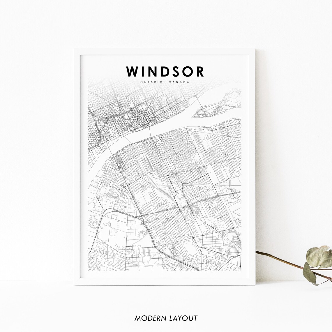 Windsor Ontario Map Print, Canada Street Road Poster