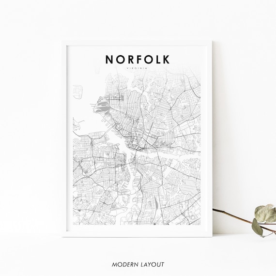 Norfolk Virginia Minimalist City Map Line Art Poster Modern Street Layout