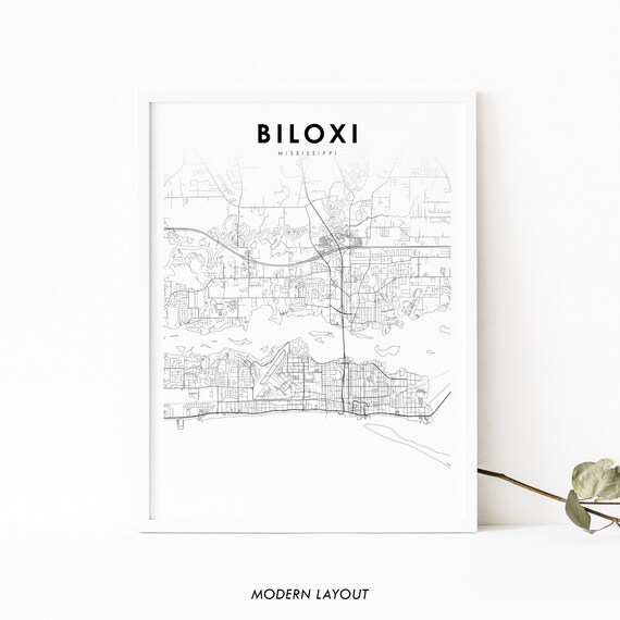 Biloxi Ms Map Print Mississippi Usa Art Poster Harrison City Street Road Nursery Room Wall Office Decor