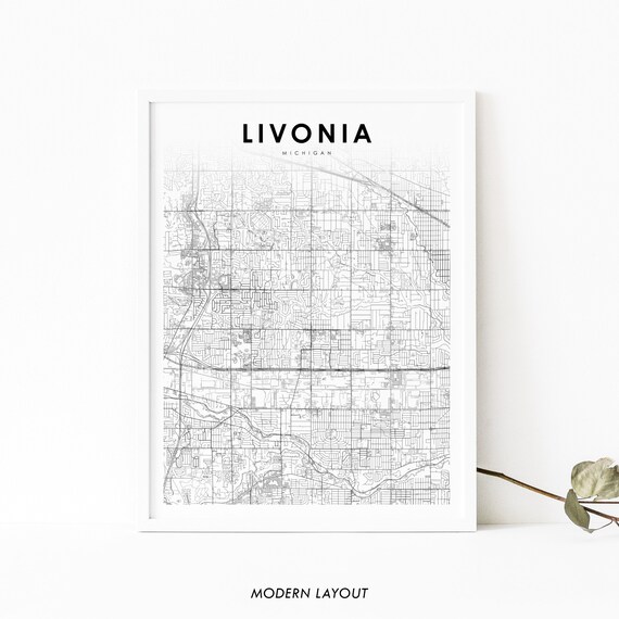 Livonia Mi Map Print Michigan Usa Art Poster Wayne County City Street Road Nursery Room Wall Office Decor