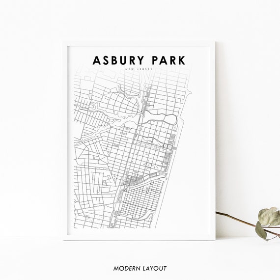 Asbury Park NJ Map Print, New Jersey Road Poster