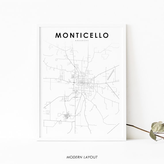 Monticello Arkansas Minimalist City Street Map Black Line Art Poster