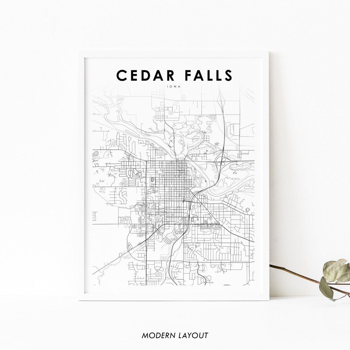 Cedar Falls IA Map Print, Iowa Nursery Decor