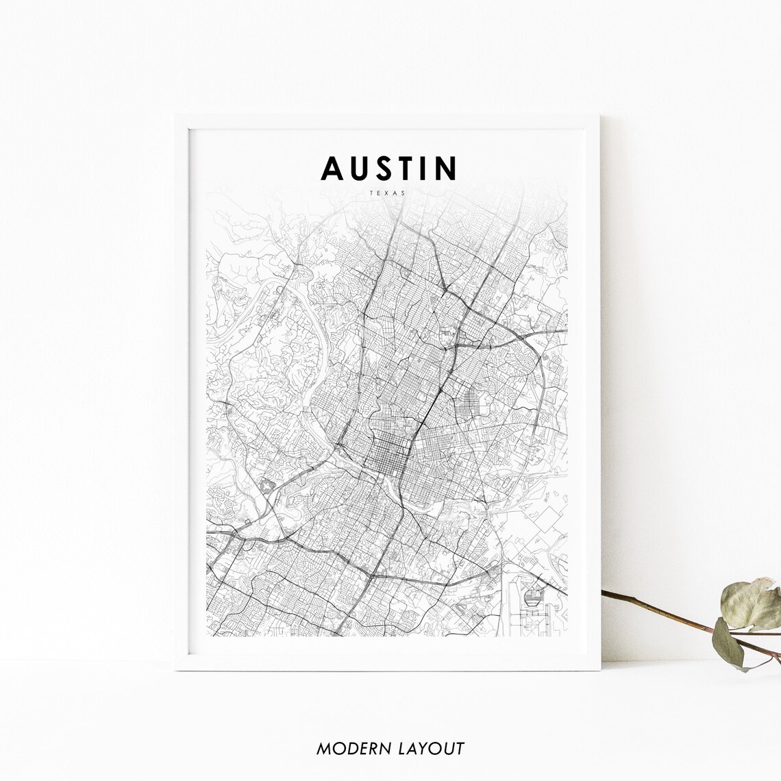 Austin TX Map Art Print, Texas Street Road Poster