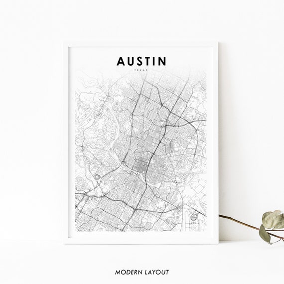 Austin TX Map Art Print, Texas Street Road Poster