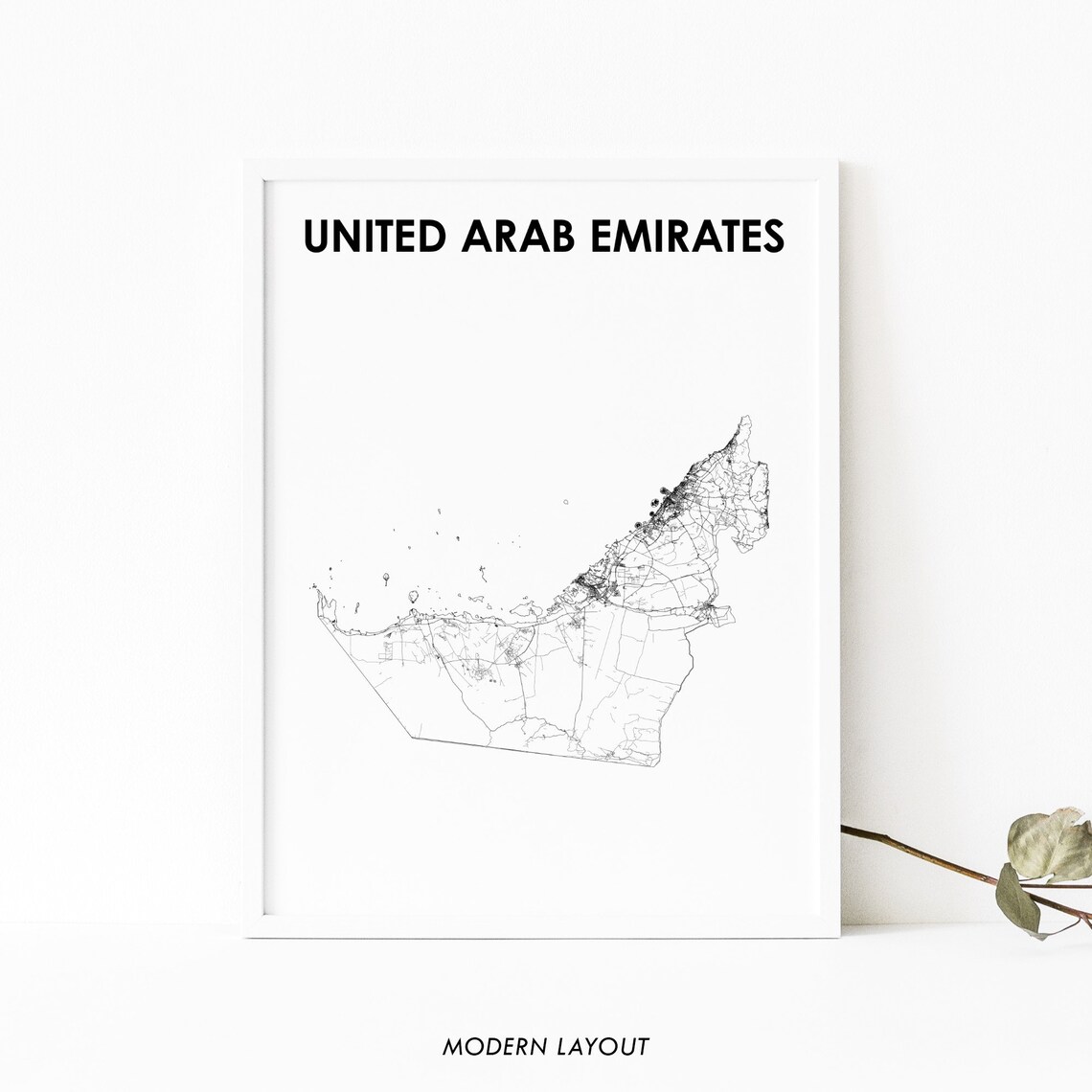 UAE Map Print, Country Road Travel Poster