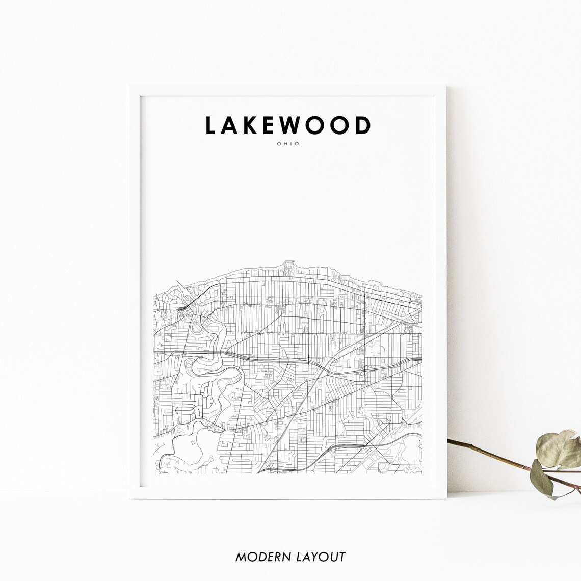 Lakewood OH Map Print, Ohio City Street Poster