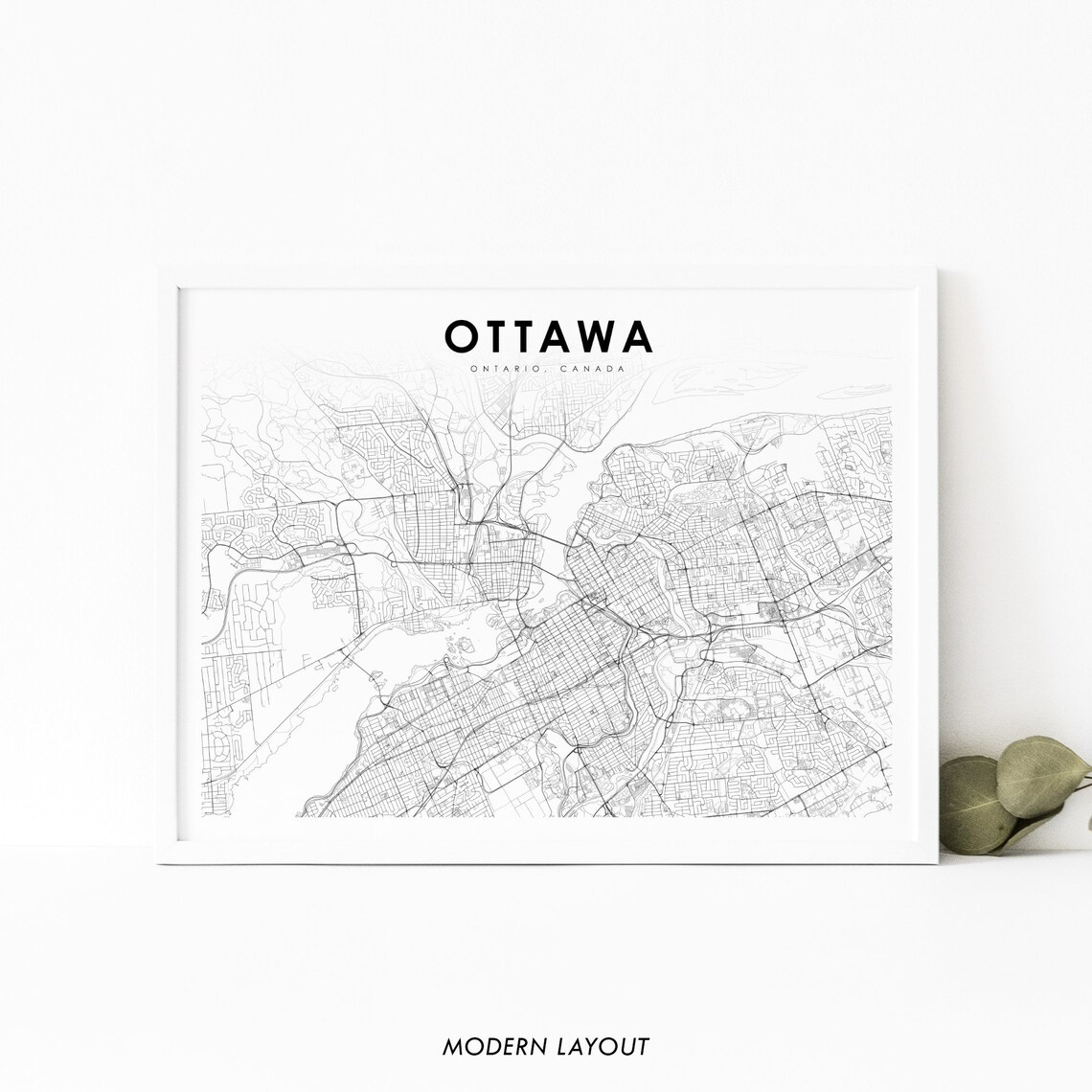 Ottawa Ontario Canada Minimalist City Street Map Modern Wall Art