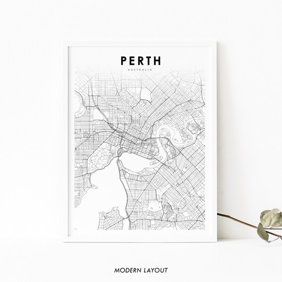 Downtown Perth Australia Map Print Wa Au Art Poster City Street Road Nursery Room Wall Office Decor
