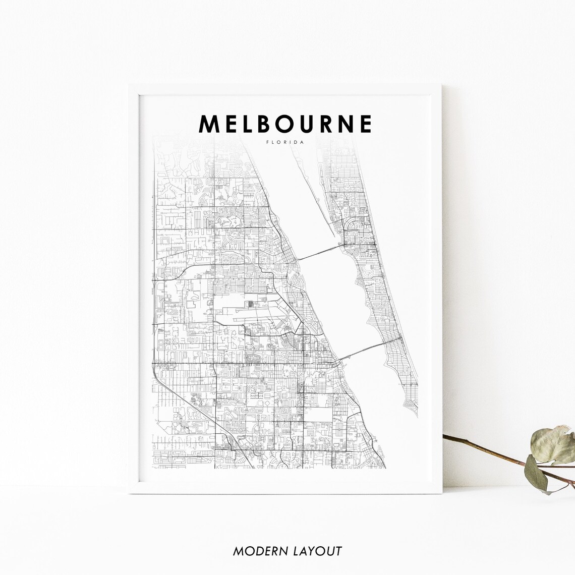 Melbourne FL Map Print, Florida City Street Poster