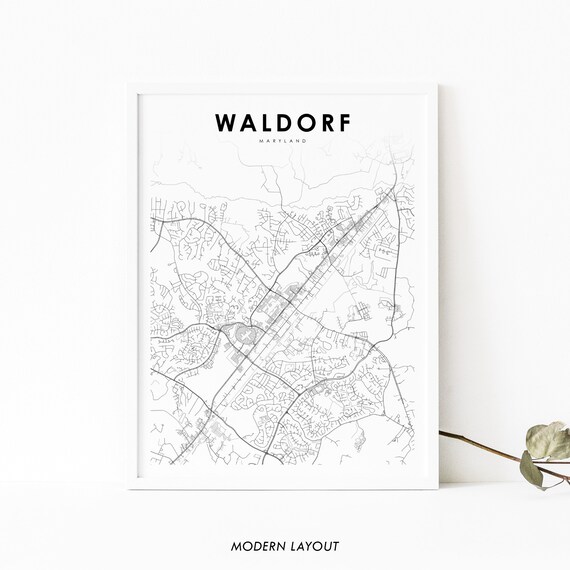 Waldorf Maryland USA Modern Minimalist City Street Map Wall Print