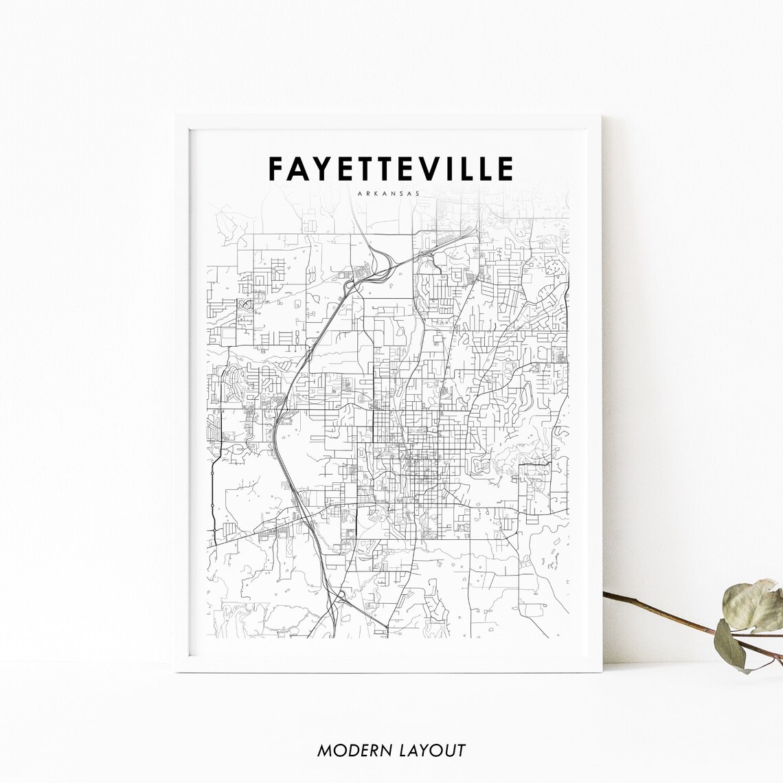 Fayetteville AR Map Print, Arkansas City Poster