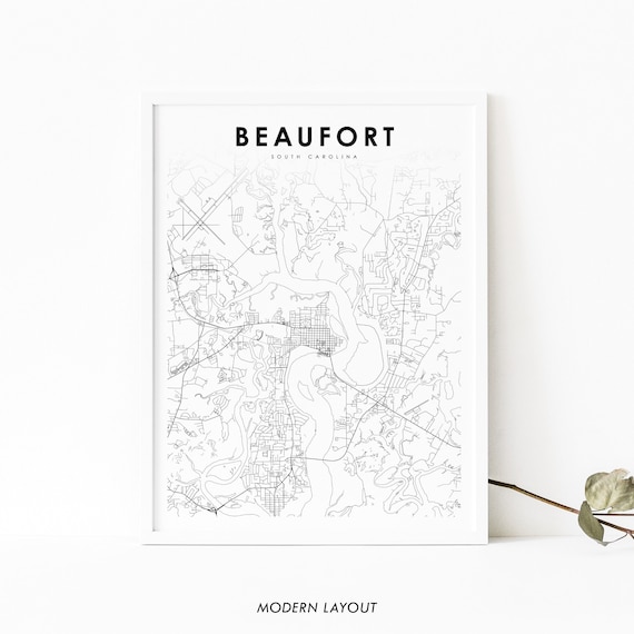 Beaufort Sc Map Print South Carolina Usa Art Poster Port Royal City Street Road Nursery Room Wall Office Decor