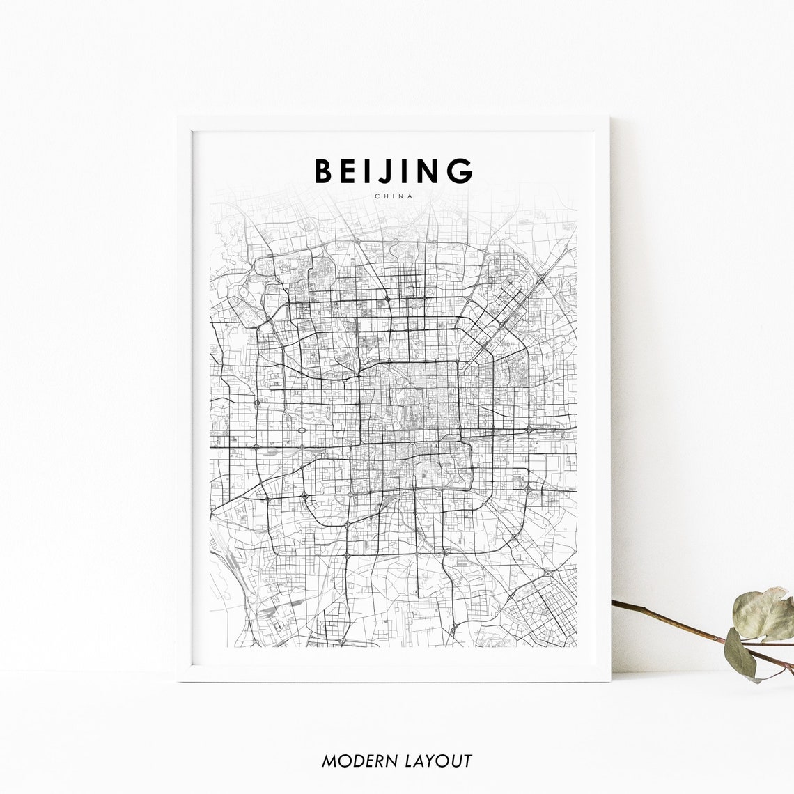 Beijing China Minimalist City Street Map Print Black And White