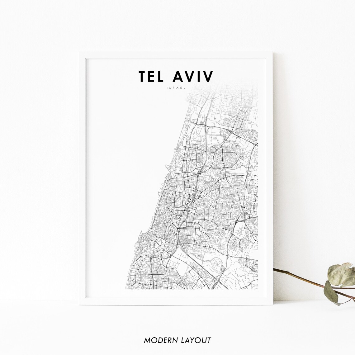 Tel Aviv Israel Minimal Street Map Mediterranean Coast Poster