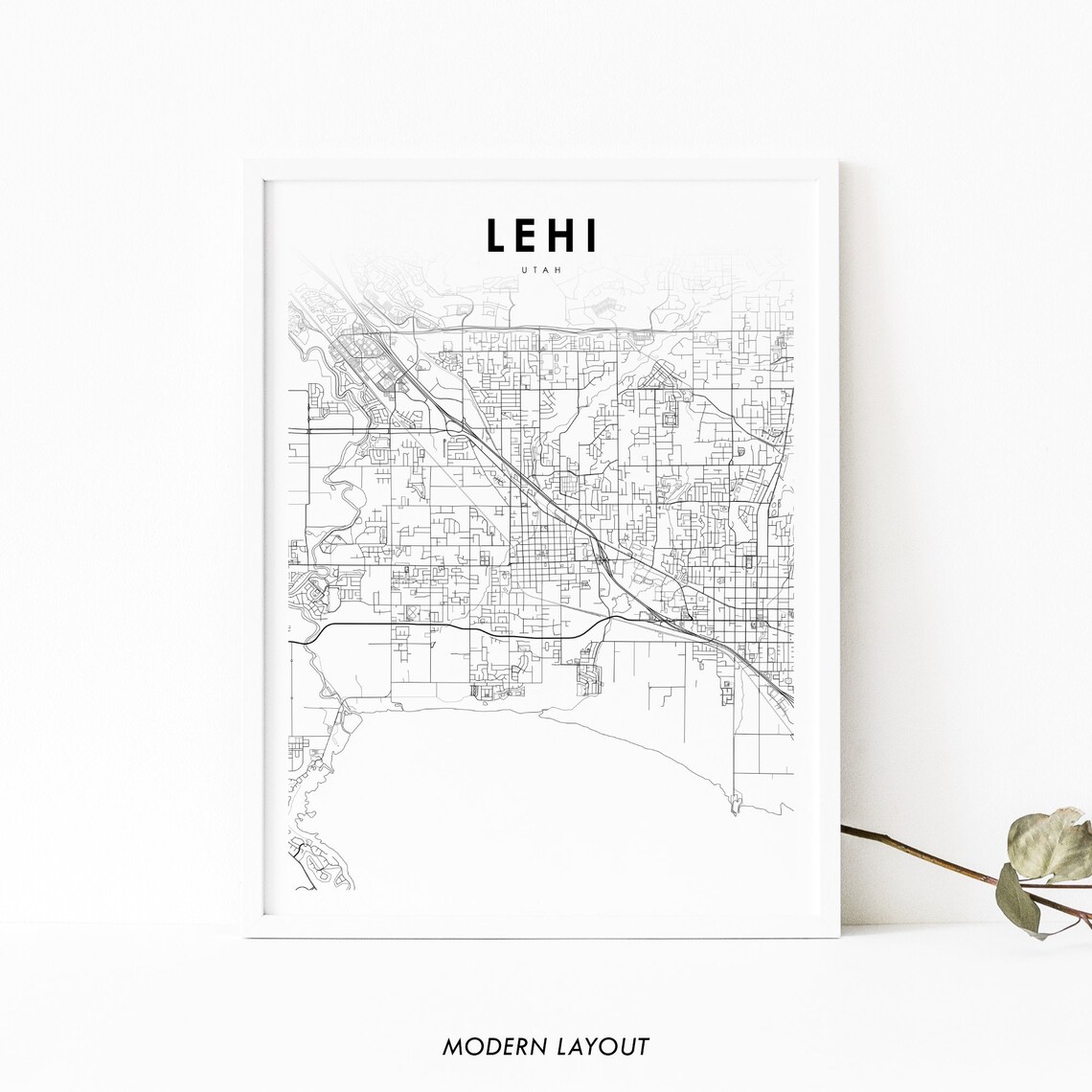 Lehi UT Map Print, Utah City Street Poster