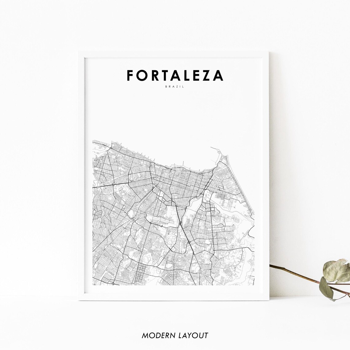 Fortaleza Brazil Minimalist City Street Map Modern Line Art Poster