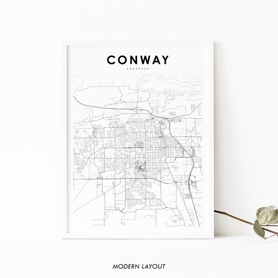 Conway Ar Map Print Arkansas Usa Art Poster City Street Road Nursery Room Wall Office Decor