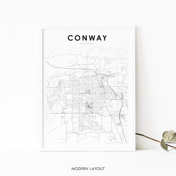 Conway Arkansas Minimalist City Street Map Black Line Art Poster
