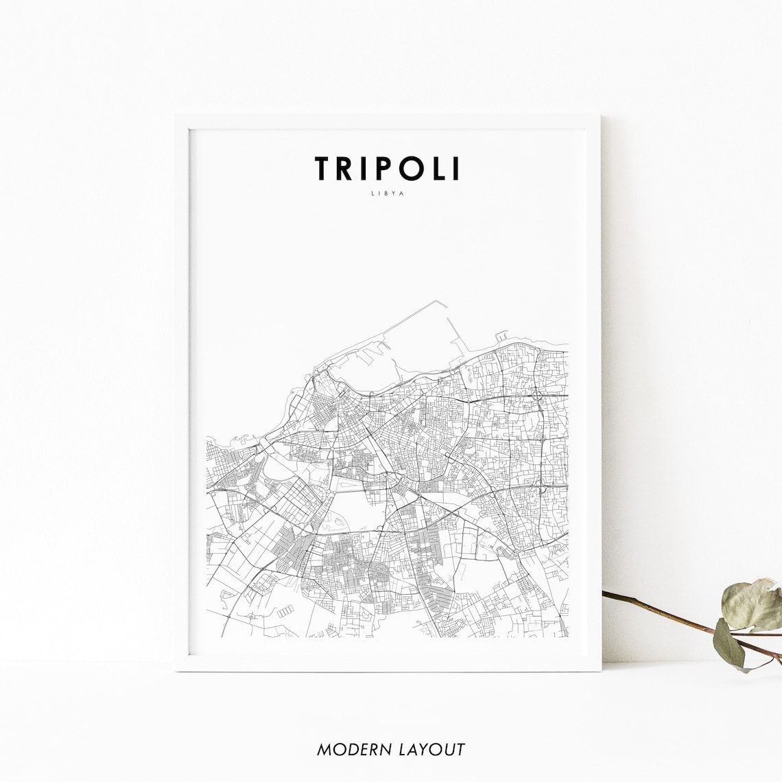 Tripoli Libya City Map Poster Minimalist Black And White Travel Decor