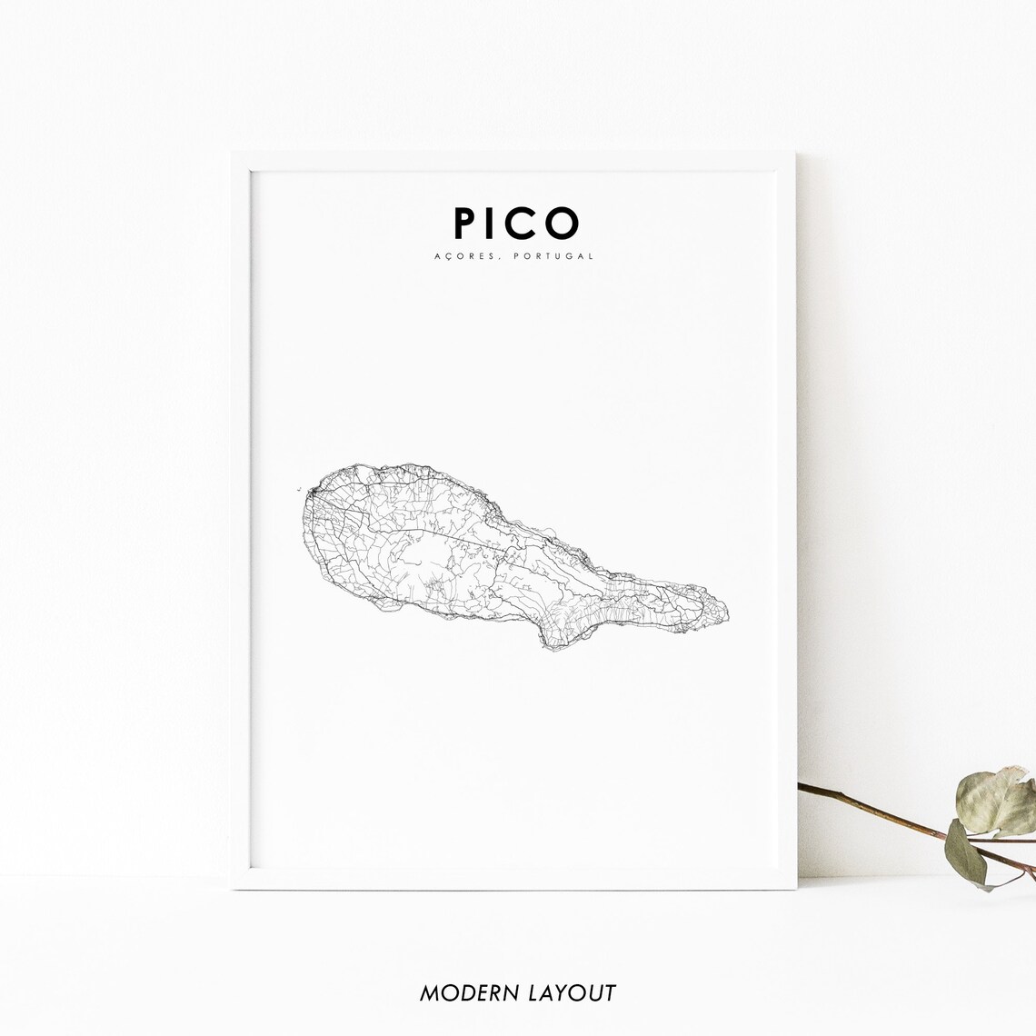 Pico Island Azores Map Art Print, Portugal Road Poster