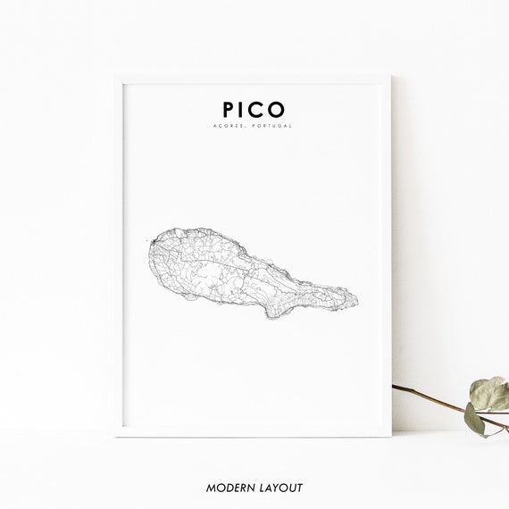 Pico Island Azores Map Art Print, Portugal Road Poster