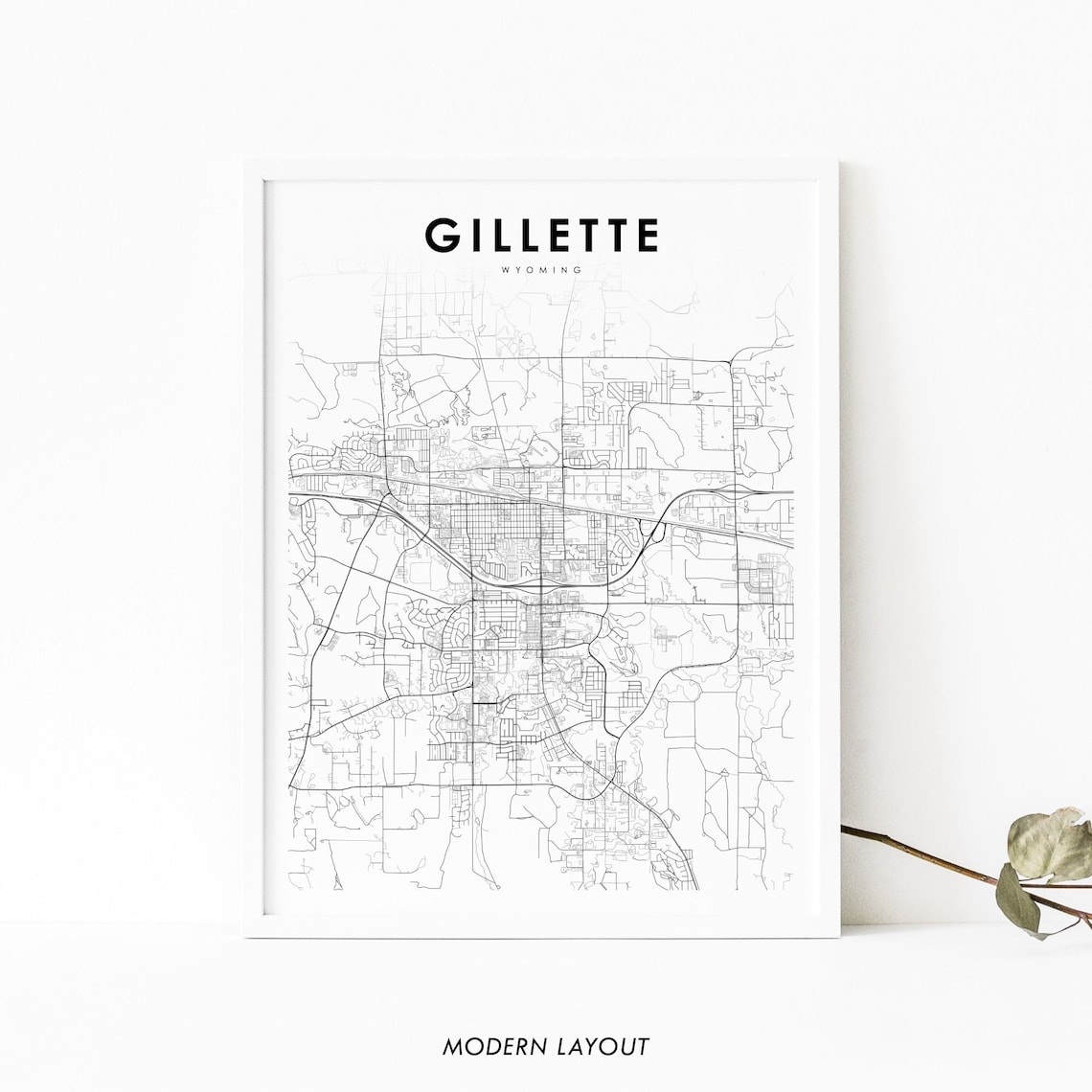 Gillette Wy Map Print, Wyoming City Street Poster