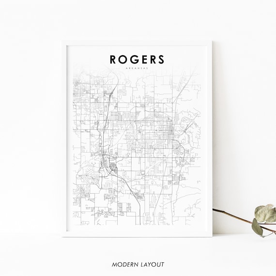 Rogers AR Map Print, Arkansas Street Road Poster