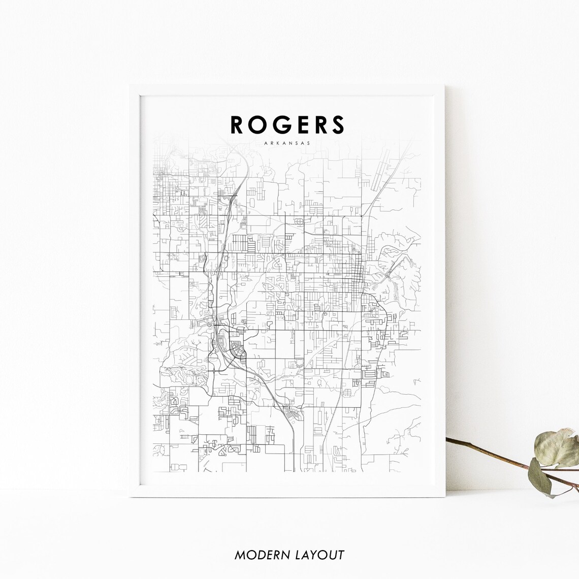 Rogers AR Map Print, Arkansas Street Road Poster
