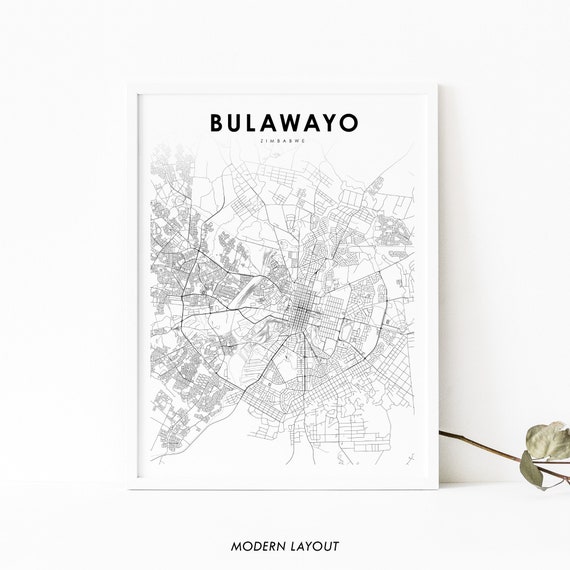 Bulawayo Zimbabwe Map Print, Matabeleland City Poster
