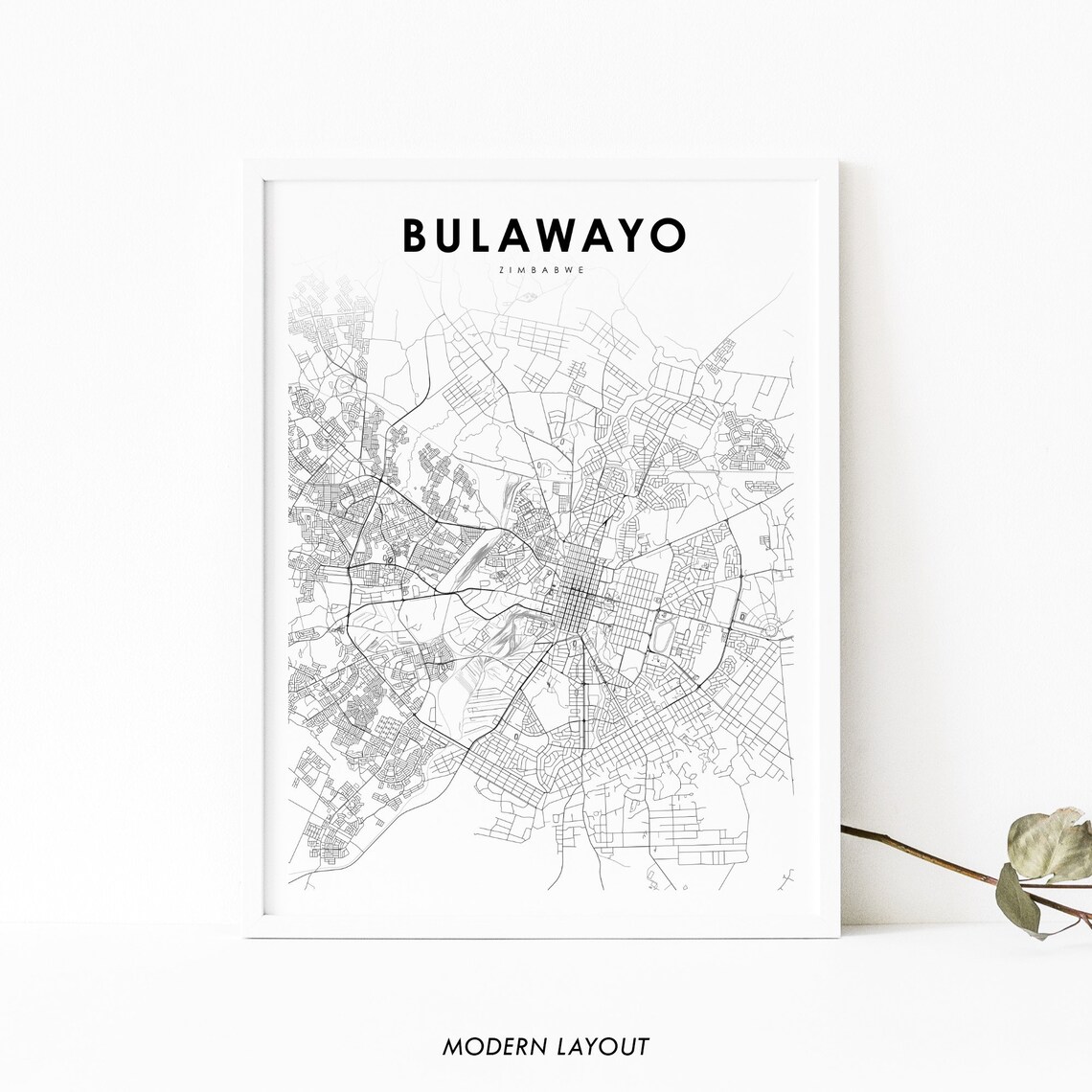Bulawayo Zimbabwe Map Print, Matabeleland City Poster