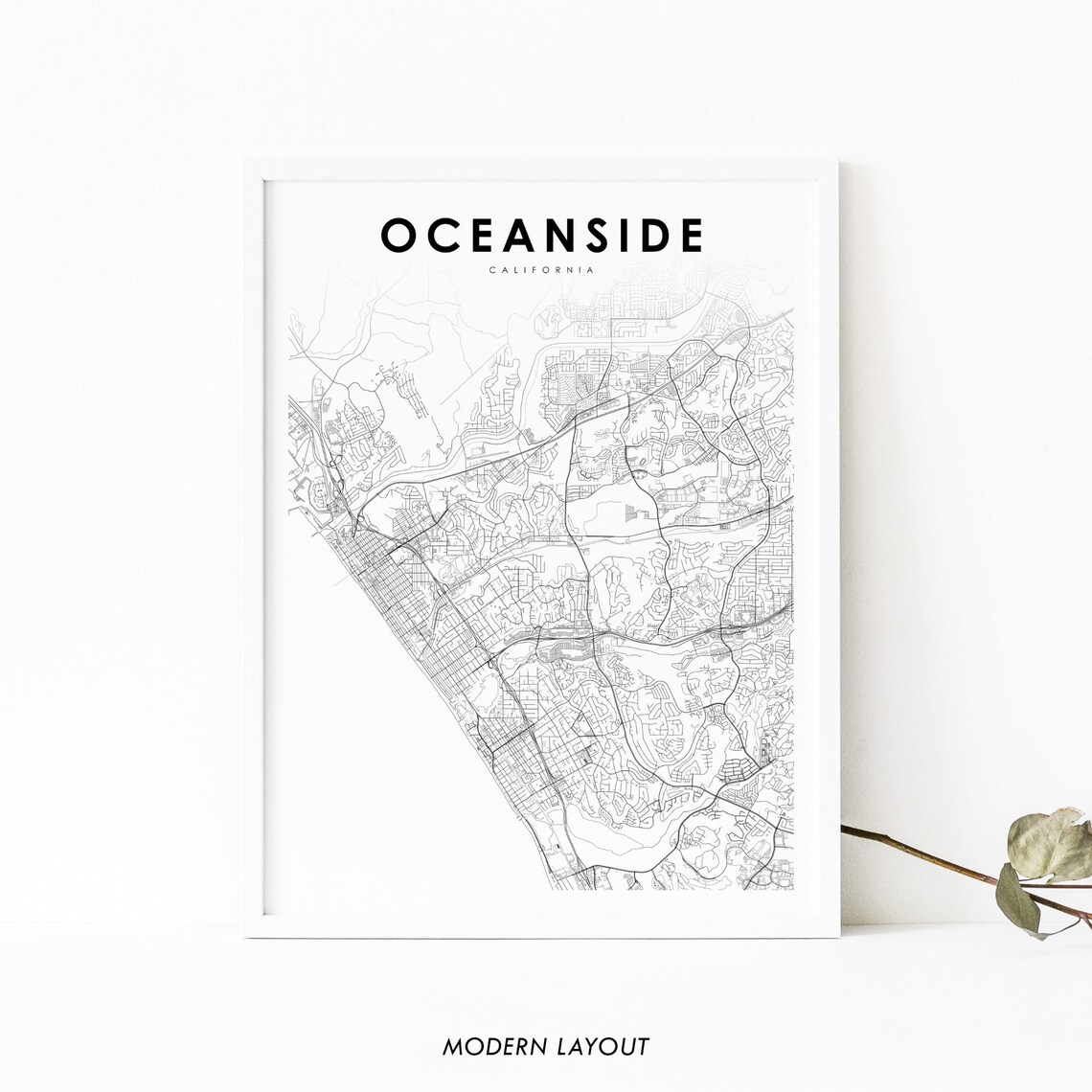 Oceanside CA Map Print, Carlsbad City Road Poster