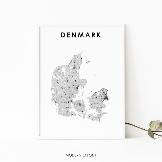 Denmark Map Print Country Road Art Poster Kongeriget Danmark Scandinavian Nursery Room Wall Office Decor