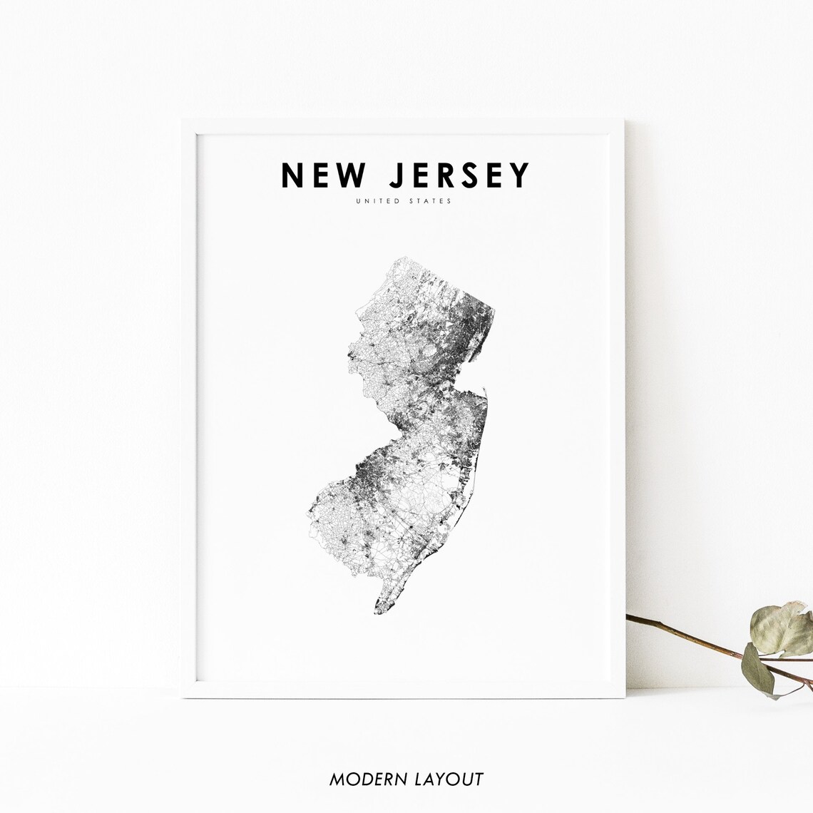 New Jersey Map Art Print, USA State Road Poster