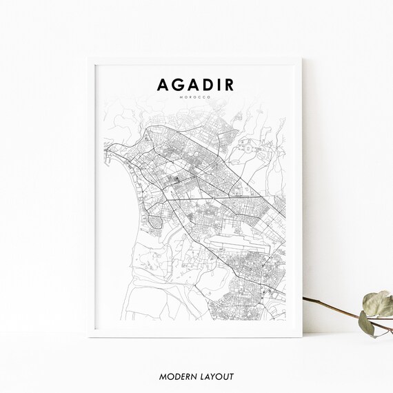 Agadir Morocco City Street Map Minimalist Black and White Art Poster
