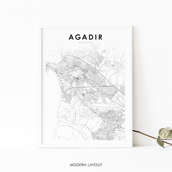 Agadir Morocco Map Print Art Poster City Street Road Nursery Room Wall Office Decor