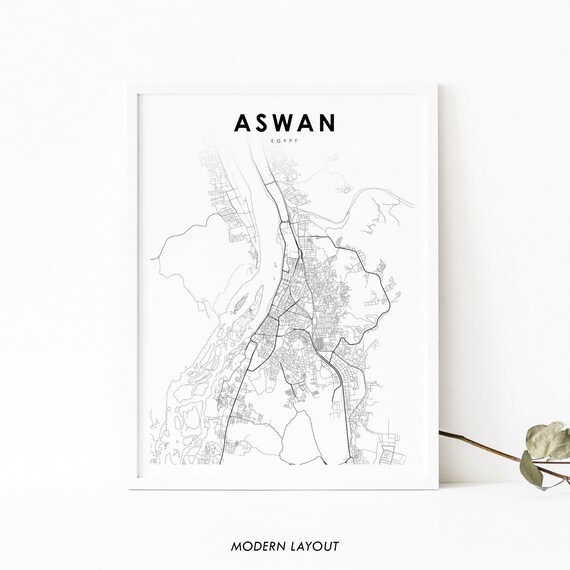 Aswan Egypt City Street Map Minimalist Black and White Art Poster