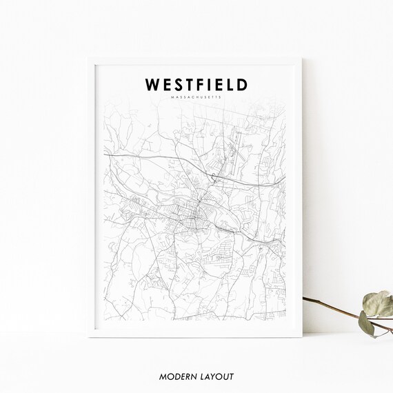 Westfield Massachusetts City Street Map Print Modern Layout Gift